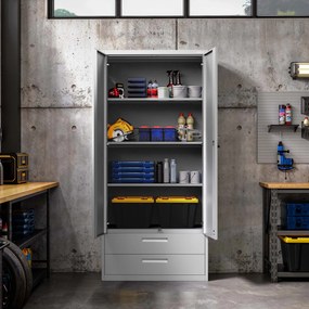 Modulárna kovová multifunkčná skriňa s dvoma zásuvkami sivá MEGAN 1950 x 900 x 400 mm