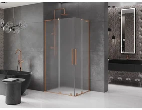 Mexen Velar L Duo, sprchový kút s posuvnými dverami 100 x 90 cm, 8mm sklo námraza, medená matná, 871-100-090-02-33-65