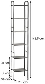 Erga Lexa, kúpeľňový kovový regál so 6 policami 28x32,5x166,5 cm, čierna matná, ERG-YKA-P.LEXA-BLK