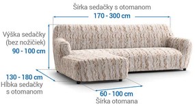 Bielastické poťahy OCEANO NOVÉ béžové sedačka s otomanom vľavo (š. 170 - 300 cm)