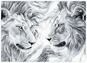 Sklenený obraz - Kreslené levie hlavy (70x50 cm)