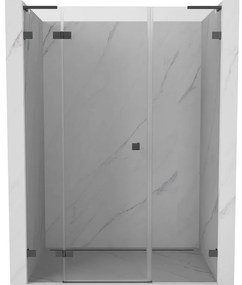 Mexen Lunar L, Otočné ľavé sprchové dvere 145 cm, 8mm číre sklo, brúsený grafit profil, 834SL-145-050-66-00-L