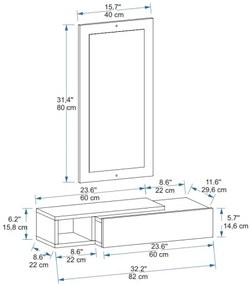 Nástenná polica + nástenné zrkadlo VIEN biela