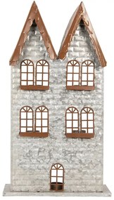 Šedý antik kovový svietnik domček na 5 čajových sviečok Gian - 30*13*54 cm
