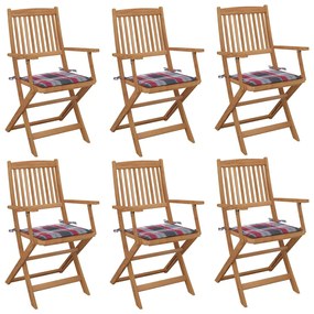 Skladacie záhradné stoličky s podložkami 6 ks akáciový masív 3065474