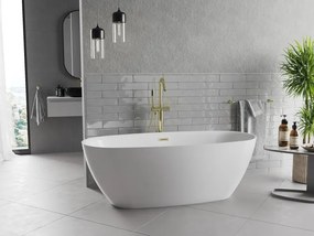 Mexen Luvo Slim, voľne stojaca vaňa 170 × 75 cm, biela lesklá, zlatý lesklý prepad, 52801707500-50