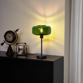Retro stolová lampa čierna so zeleným sklom - Bizle