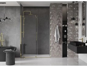 Mexen Velar, posuvné dvere do otvoru 130x200 cm, 8mm číre sklo, zlatá lesklá, 871-130-000-01-50