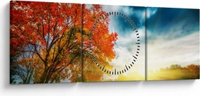 Obraz krajiny zaliate slnečným svitom (s hodinami) (90x30 cm)