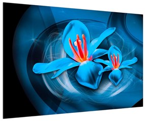 Moderný modrý obraz kvetov (90x60 cm)