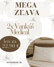 Vankúš MEDICAL 70x90 cm – sada 2 ks za 22,90 €, antialergický, mikrovlákno, výplň z dutých vlákien, zips, štepovanie, prateľný na 60 °C