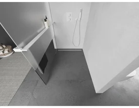 Mexen Kioto+, sprchová zástena Walk-In s poličkou a vešiakom 100 x 200 cm, 8mm číre sklo-námraza, biely profil, 800-100-121-20-35