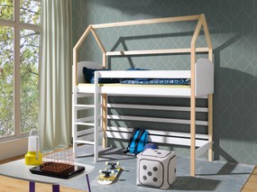 Detská vyvýšená posteľ z masívu borovice OLYMPIA - 200x90 cm - prírodná borovica/biela