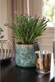 Zelený obal na kvetináč s kvetmi a popraskaním - Ø 11 * 9 cm