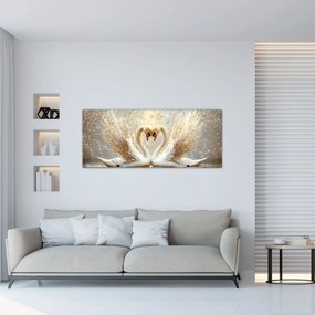 Obraz - Zlaté labute (120x50 cm)