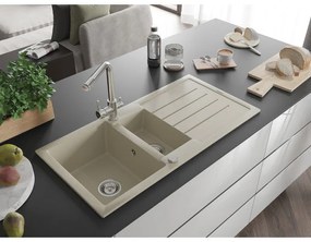 Mexen Andres, granitový drez 1000x500x200 mm, 1,5-komorový + chrómová batéria Duero, béžová, 6515-69-671600-00