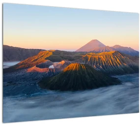 Sklenený obraz hory Bromo v Indonézii (70x50 cm)