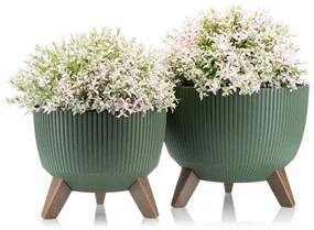 PLASTOVÝ KVETINÁČ ROSA LINEA ECO SADA 2KS 15X24,3 CM+18,3X29,2 CM ZELENÁ