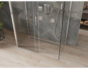 Mexen Omega, 3-stenný sprchovací kút s posuvnými dverami 140 (dvere) x 80 (stena) cm, 8mm číre sklo, chrómový profil, 825-140-080-01-00-3S