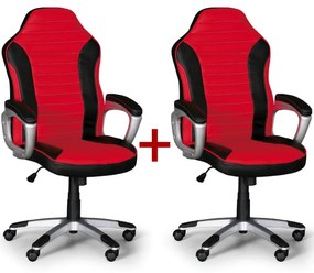 Kožené kancelárske kreslo SPORT 1+1 ZADARMO, čierna/červená