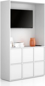 Kancelárska skriňa FRAME, 6x dvere, priestor pre TV, 1299 x 450 x 2162 mm, PUSH-lock, biela