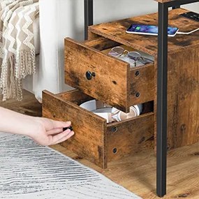 Noční stolek Vasagle Jungo 40 cm s nabíjecí stanicí hnědý/černý