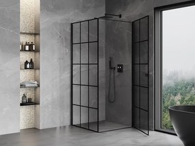 Mexen Mist-B, 1-krídlový výklopný sprchový kút, pravý, 90 x 90 cm, číre sklo-čierna mriežka, 8A2T-090-090-70-77-P