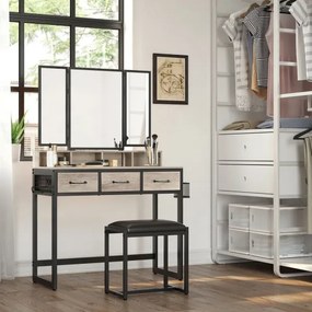 Toaletný stolík s taburetom 28,6x42 cm FLORA sivá/čierna