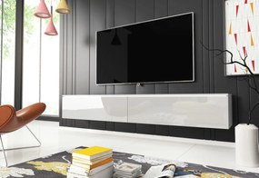 TV stolík MENDES D 180, 180x30x32, biela/biela lesk + LED