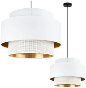 Závesné svietidlo Asti, 1x PVC/biele textilné tienidlo, (fi 45cm), g/c, b