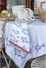 Modrobielá bavlnená utierka Sun Sea And Fish - 50*70 cm