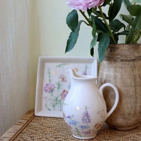 Krémový antik keramický džbán s kvetmi Papillon Blossom - 12*19 cm