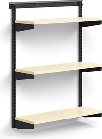 Nástenný regál RELY, základná sekcia, laminátové police, 1221x900x300 mm, antracit/buk
