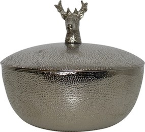 Strieborná kovová miska s vekom Jelen - Ø 20,5 * 20,5 cm