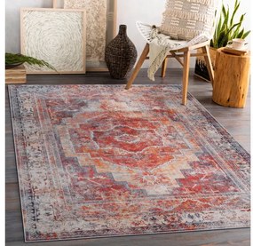 ANDRE 1684 umývací koberec vzor rámu, vintage protišmykový - červený Veľkosť: 120x170 cm