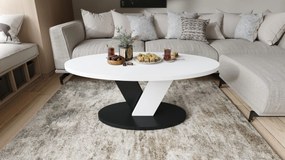 LOVA Biely/Čierny - OVÁLNY KONFERENČNÝ STOLÍK 110 × 60 cm MODERNÝ KÁVOVÝ STOLÍK