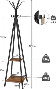 Předsíňový věšák Vasagle Hesari černý/hnědý