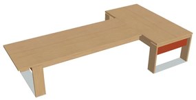 Stôl Verno+ S 200 x 370 cm s rokovacím prvkom, dub svetlý / oranžová