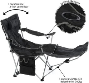 Divero 75907 Kempingová stolička s odnímateľnou podnožkou, čierna
