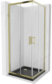 Mexen Rio štvorcová sprchová kabína 80 x 80 cm, transparentnéné, zlatá + závesný bidet Flat, čierna- 860-080-080-50-00-4070G