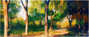 Obraz lesa v letnom slnku, maľba (120x50 cm)