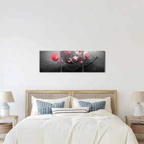 Obraz červených abstraktných gulí (s hodinami) (90x30 cm)