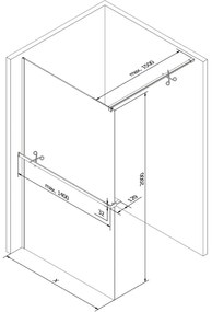 Mexen Kioto+, sprchová zástena Walk-In s poličkou a vešiakom 70 x 200 cm, 8mm číre sklo, grafitový profil, 800-070-121-66-00