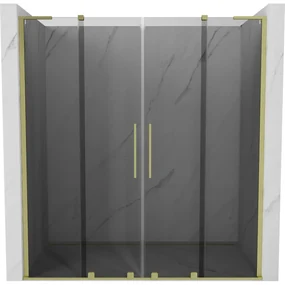 Mexen Velar L Duo, posuvné sprchové dvere do otvoru 180 cm, 8mm šedé sklo, zlatá matná, 871-180-003-42-55