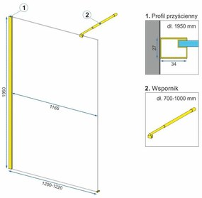 Rea Aero Ombre, sprchová zástena Walk-In 120x195 cm, 8mm číre sklo s bielym vzorom, zlatý matný profil, REA-K2466