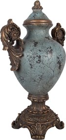Modrozelená antik dekoratívna amfora s kvetinovým reliéfom – 30*19*46 cm