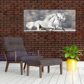 Obraz - Biele kone v zime (120x50 cm)