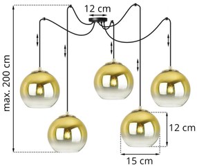 Závesné svietidlo Bergen Gold Spider, 5x zlaté/transparentné sklenené tienidlo (fi 15cm)