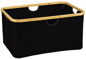 Úložný box - košík, textilný čierny s bambusovým rámom XXL, 57x37x26
