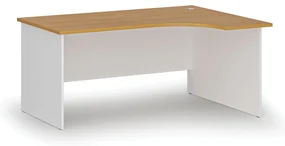 Rohový kancelársky písací stôl PRIMO WHITE, 160x120 cm, pravý, biela/buk